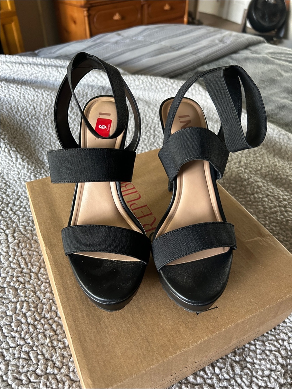 INC International Concepts Black Strappy Platform Heels